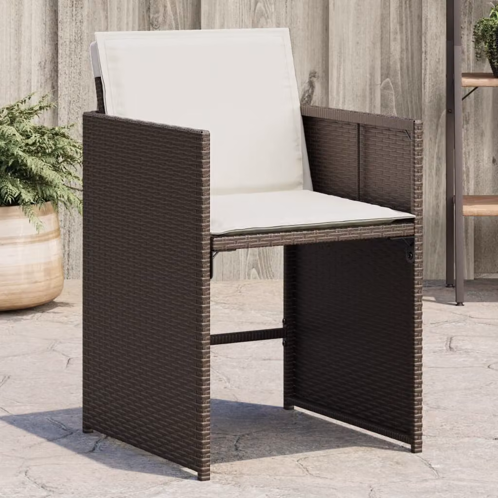 Set di 4 sedie da giardino vidaXL in polyrattan marrone con cuscini e braccioli