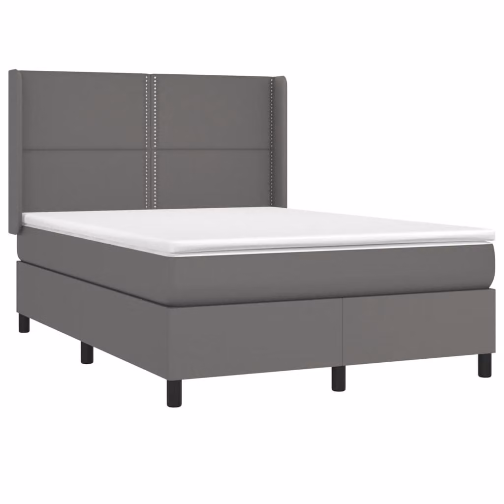 Giroletto a Molle con Materasso Grigio 140x200 cm in Pelle finta