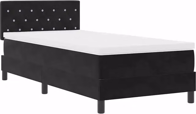 Letto singolo | Letto per adulti | Letto a Sorgente LED con materasso Nero 90 x 190 cm Velluto