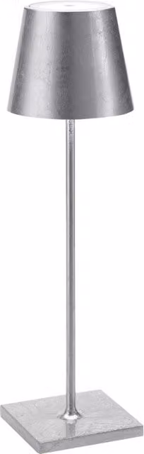 Zafferano Lampada a led da tavolo Poldina Pro Foglia Argento ricaricabile e dimmerabile con batteria fino a 12 ore