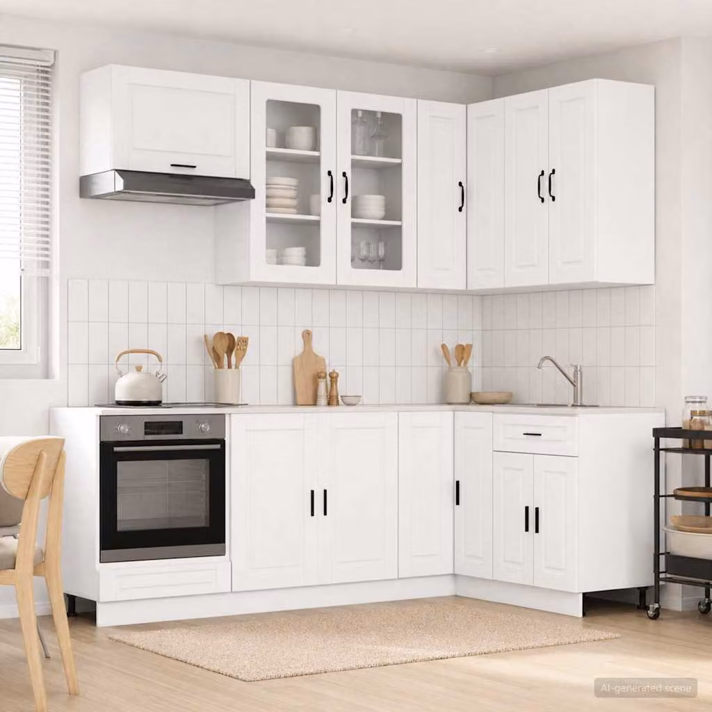 vidaXL Unità Cucina Moderna PORTO 8 Pezzi Bianco con Ante in Vetro e Ripiani in MDF