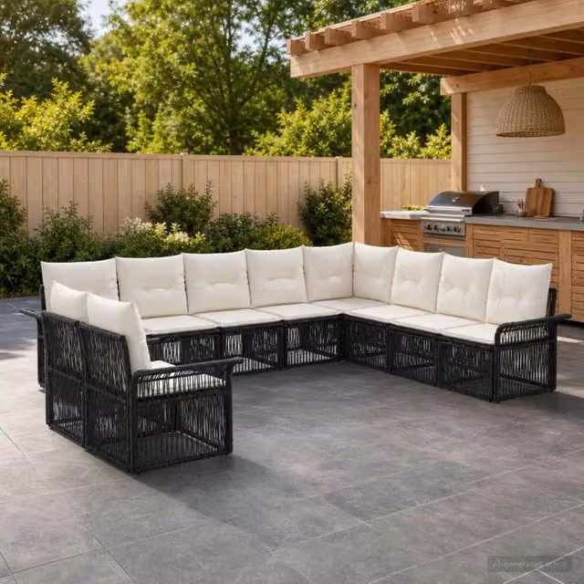 Set Divano da Giardino 10 pz Nero polyrattan 3434875
