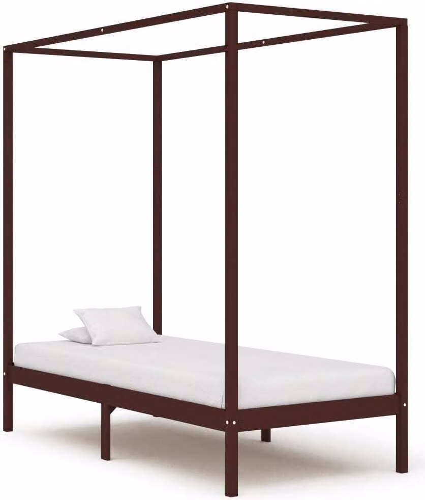 vidaXL Struttura letto a baldacchino in pino massiccio marrone scuro 100 x 200 cm - Struttura letto - Struttura letto - Letto singolo
