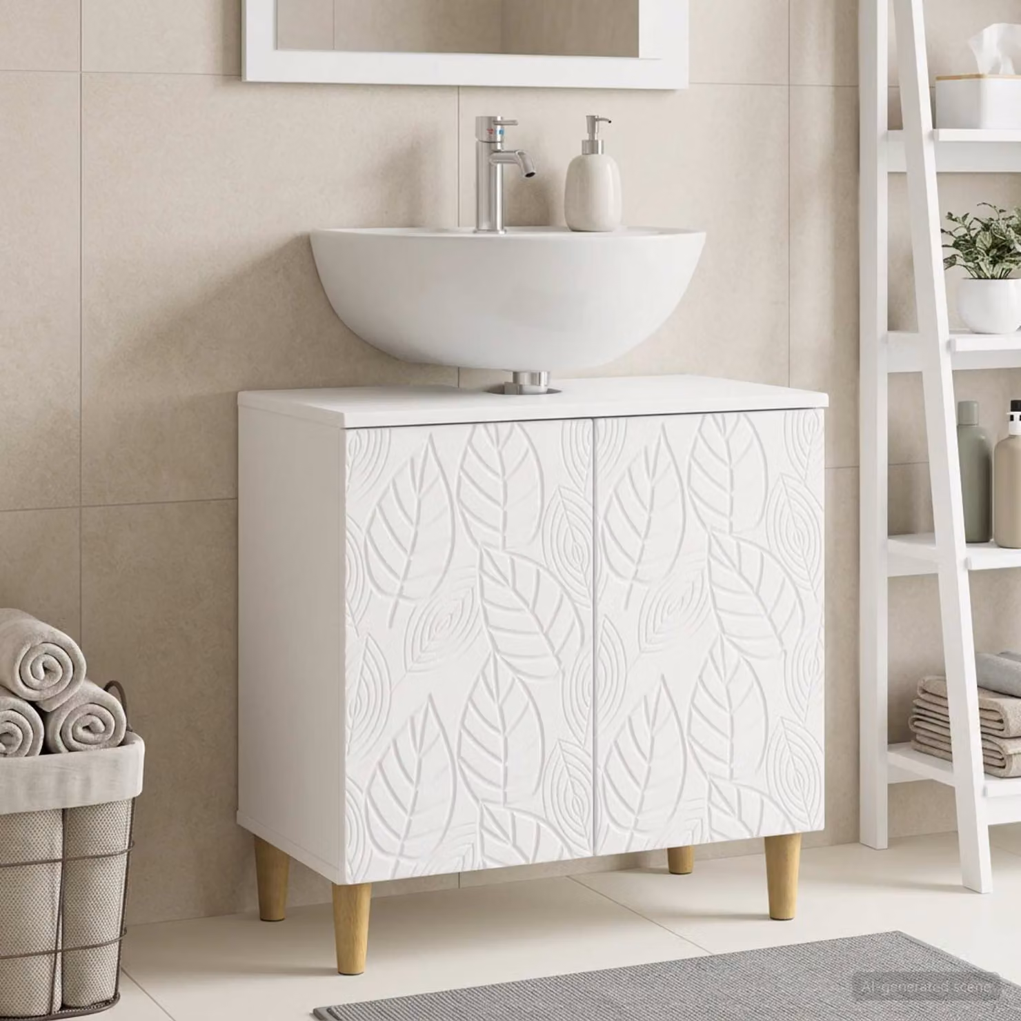 Armadio per lavabo da bagno vidaXL DELFT bianco moderno L: 59,5 cm, P: 31,5 cm, H: 59 cm