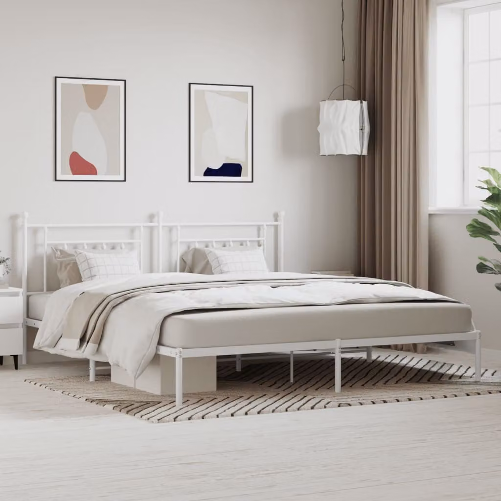 The Living Store Struttura letto con testiera in metallo bianco 200x200 cm