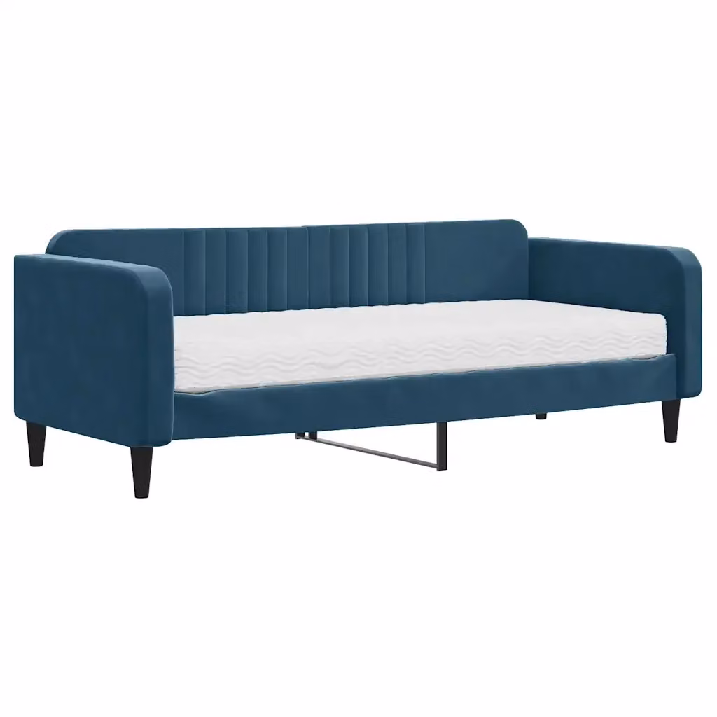 Divano Letto Moderno vidaXL in Velluto Blu con Materasso in Schiuma, L/P/H: 223 x 90 x 75 cm – 2
