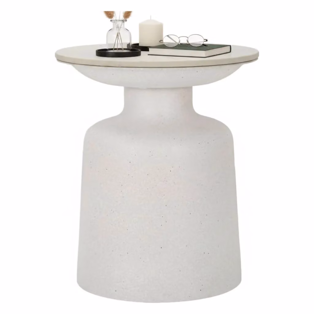 Tavolino da salotto DMORA in ceramica bianca con base in metallo, L/P/H: 40 x 40 x 47 cm – 2