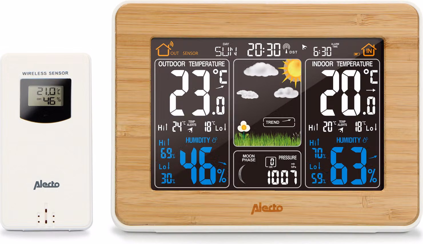 Stazione meteorologica wireless in bambù con sensore interno/esterno