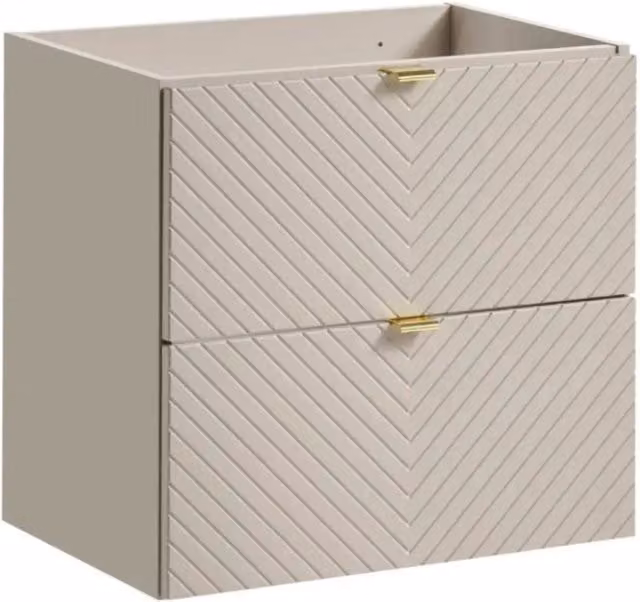 Mobile sottolavabo AOKI – 2 cassetti – Finitura beige cachemire a motivi chevron e maniglie dorate – L60 × P39 × H57 cm – Da appendere