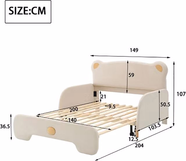 Letto a castello per bambini a forma di orso - Xylo - 140x200 cm - Beige - Bordo di protezione morbido
