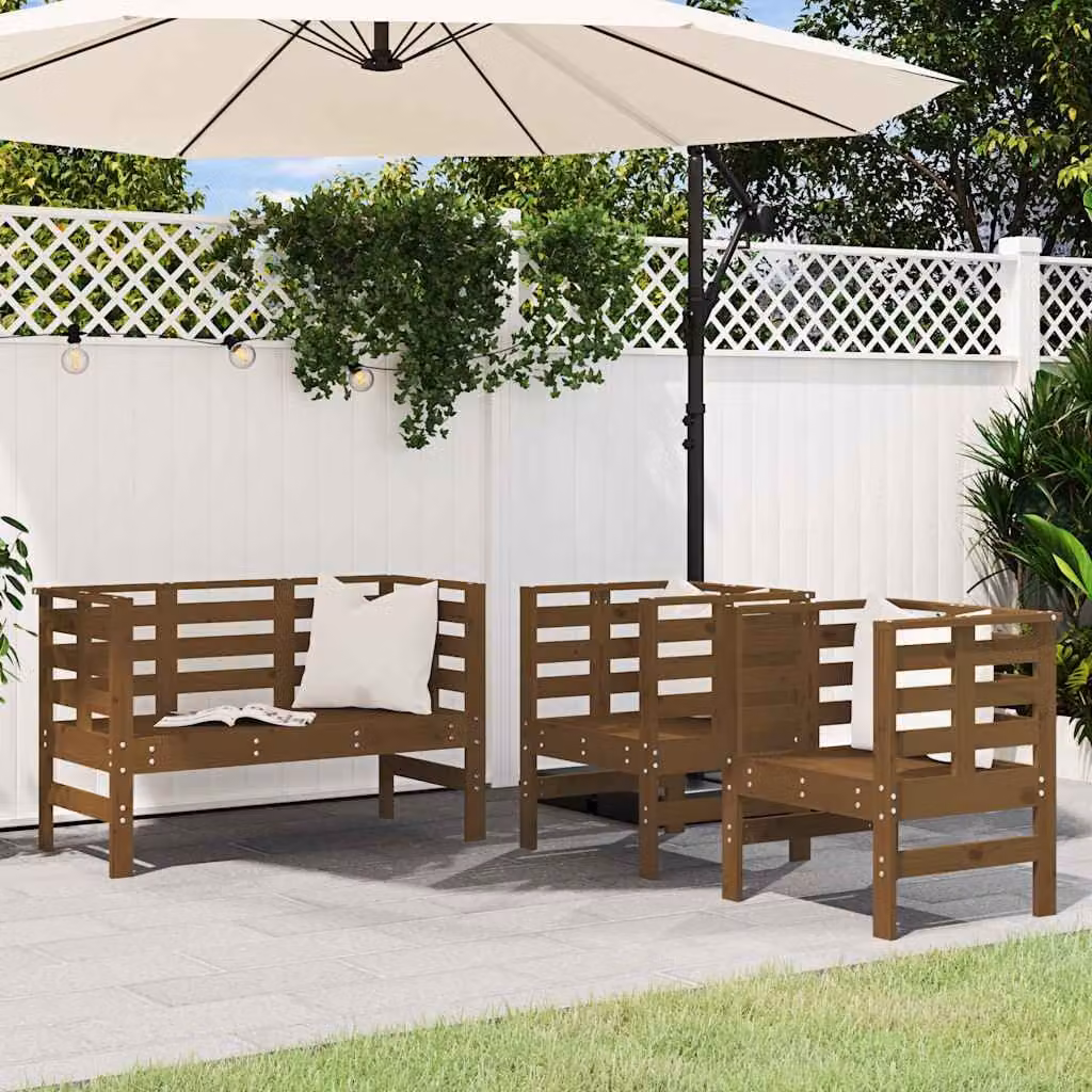 Set Salotto da Giardino vidaXL in Legno di Pino Massello, 3 Pezzi, Marrone Rustico