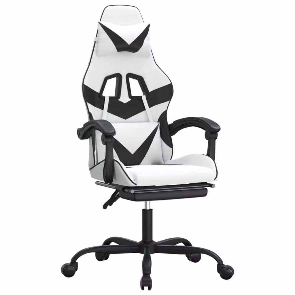Sedia da Gaming Girevole Poggiapiedi Bianco e Nero Pelle finta