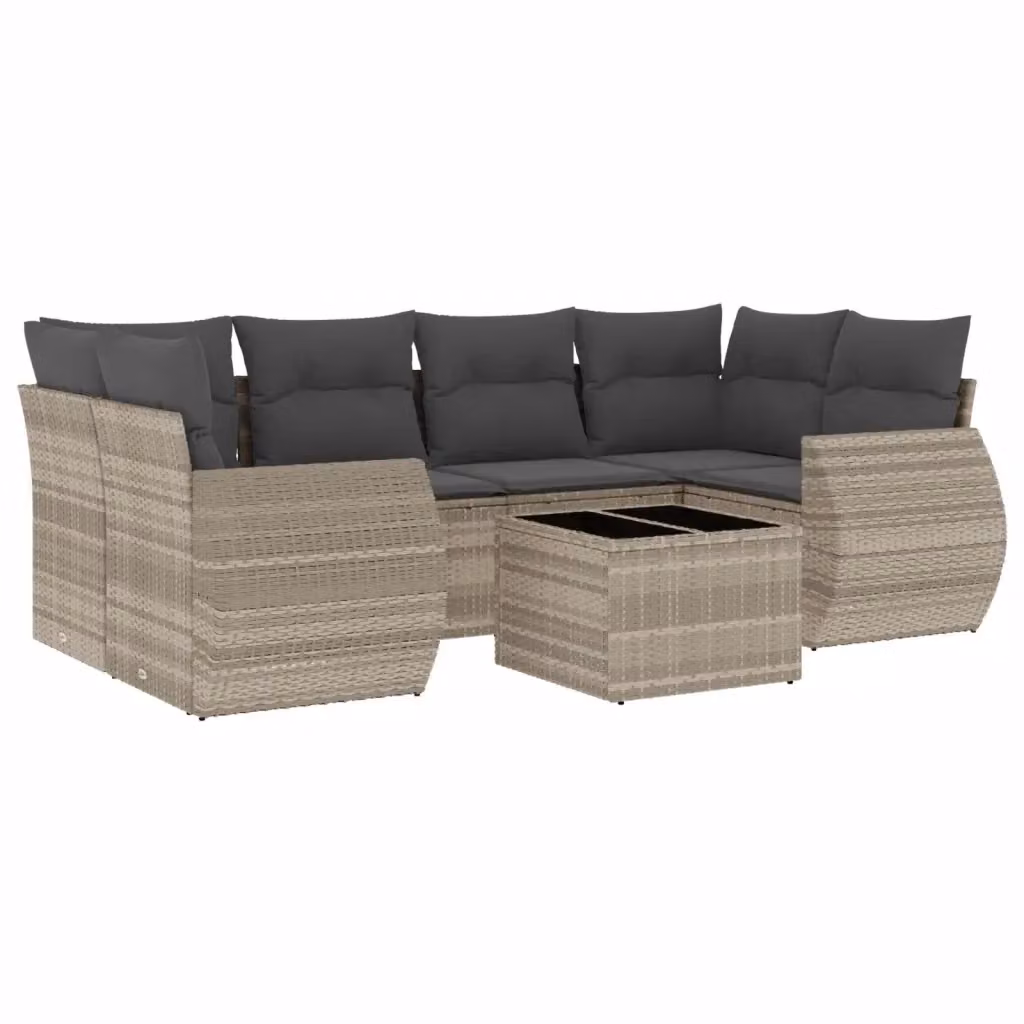 Set di divani da giardino vidaXL in polyrattan grigio con 7 pezzi e cuscini inclusi – 2