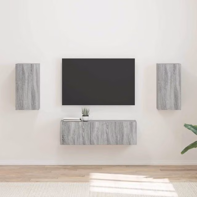 Set di 4 mobilietti da TV sospesi vidaXL in legno grigio stile moderno per soggiorno