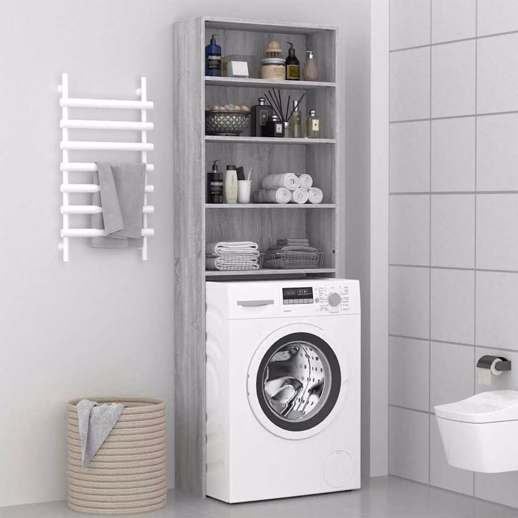 Mobile per lavatrice vidaXL Grigio Sonoma con ripiani, L/P/H: 64 x 24 x 190 cm