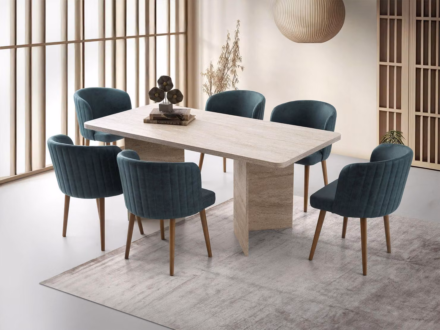 Skye Decor, Loft - 2931, tavolo da pranzo, travertino, 100% pannello truciolare rivestito in melamina, 180 x 90 x 77 cm