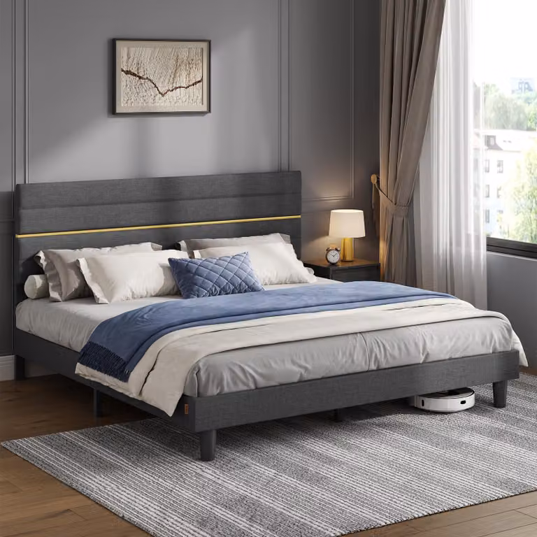 Letto imbottito VASAGLE, struttura per letto matrimoniale, 180 x 200 cm, acciaio, MDF
