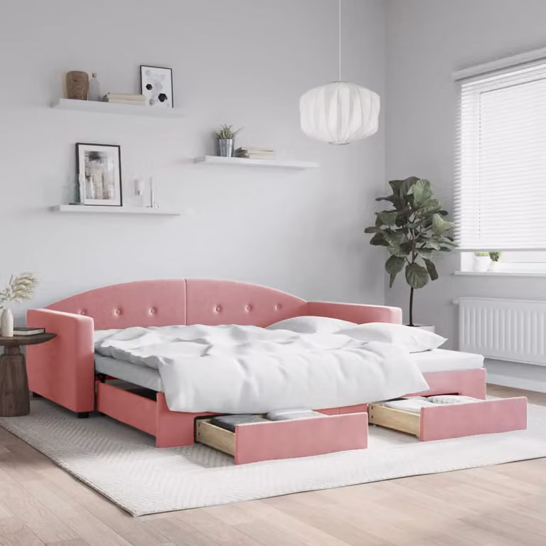 vidaXL Divano Letto Estraibile in Velluto Rosa con Cassetti L/P: 100 x 200 cm