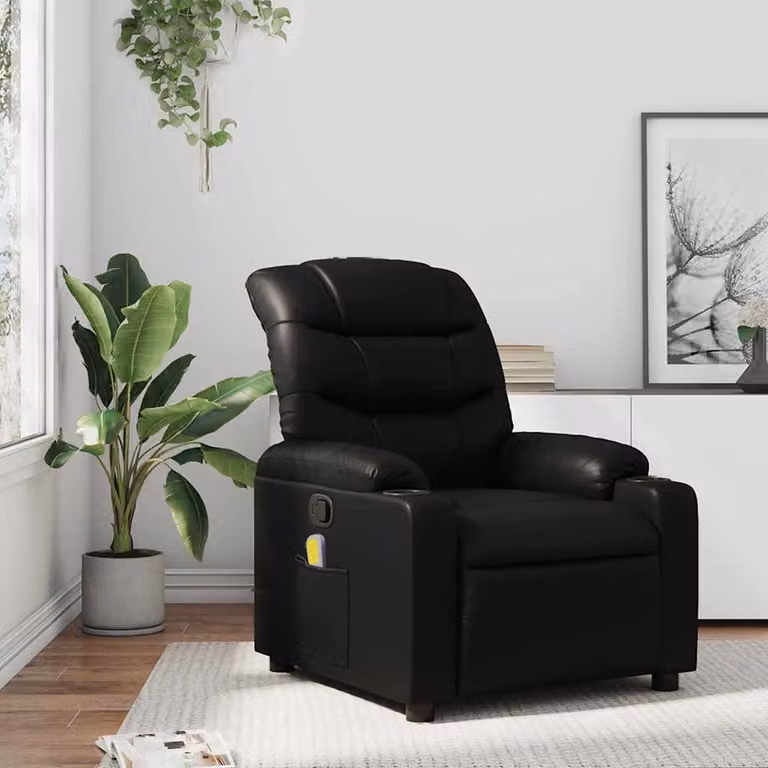 Poltrona relax reclinabile vidaXL in similpelle nera con braccioli e struttura in legno e metallo