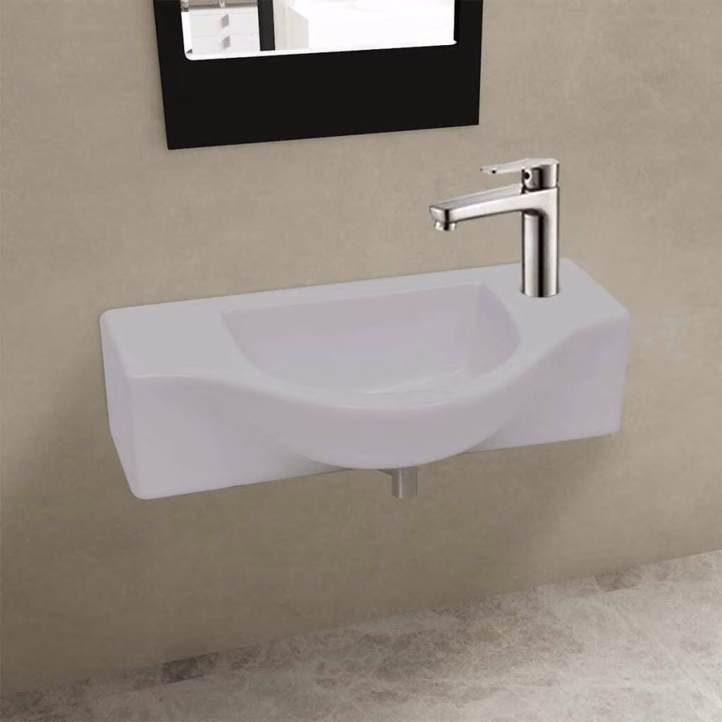 Lavabo in Vetroceramica con foro per rubinetto bianco