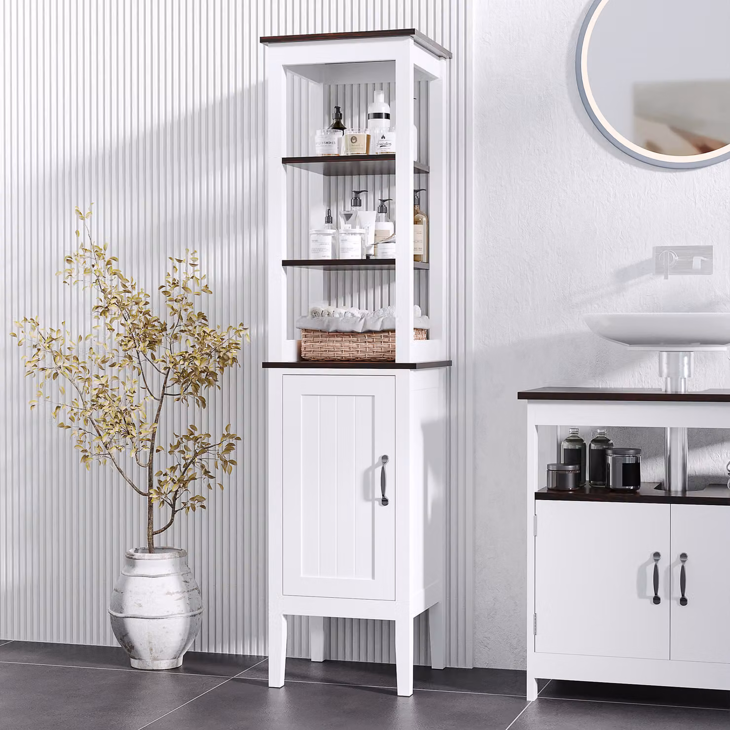 Mobiletto Salvaspazio per Bagno e Lavanderia HOMCOM Bianco con 3 Ripiani Aperti e Regolabili L: 40 cm, P: 38 cm, H: 162.5 cm – 2