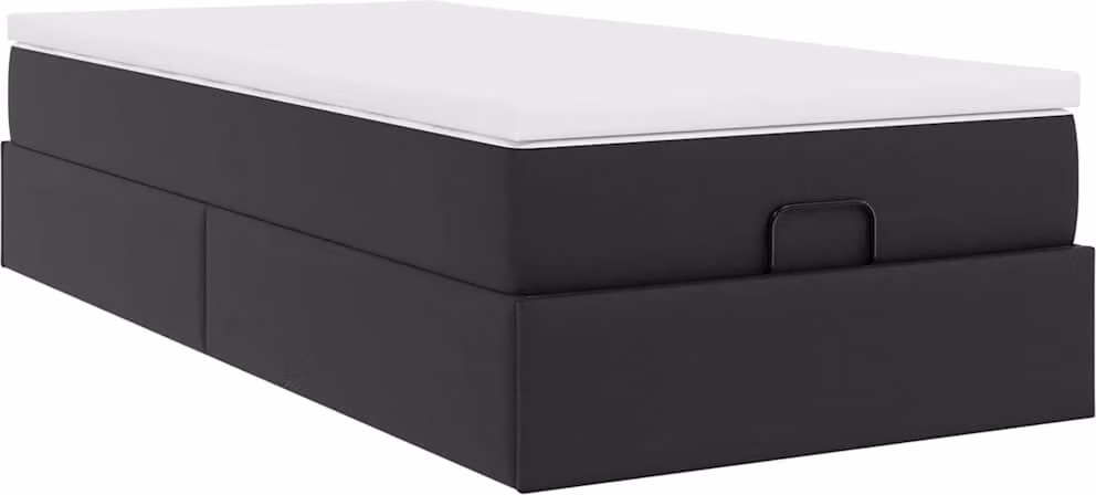 Struttura Letto Pouf con Materasso Nero 90x190 cm Pelle finta
