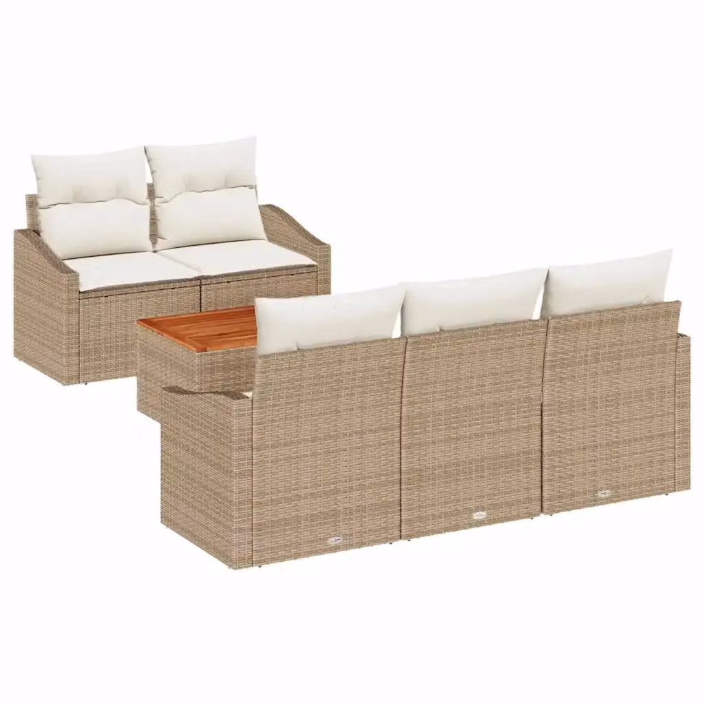 Set Divano da Giardino a L vidaXL da 6 pezzi in Polyrattan Beige con Cuscini e Tavolino da Caffè – 2