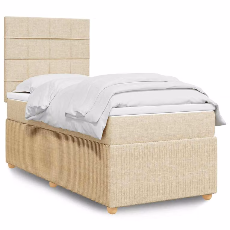 vidaXL Giroletto a Molle Ibrido con Materasso in Tessuto Beige e Bianco L/P/H: 100 x 200 cm