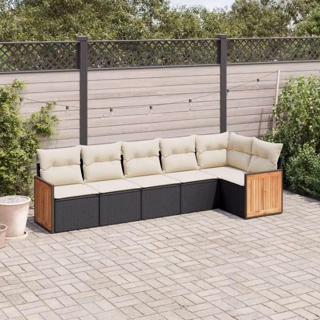 Maison Exclusive - Set Divano da Giardino 6 pz con Cuscini Nero in Polyrattan