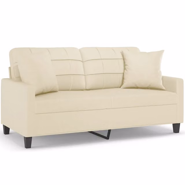 Divano | Divano da soggiorno | Sofa a 2 Posti con Cuscini Crema 140 cm in Similpelle