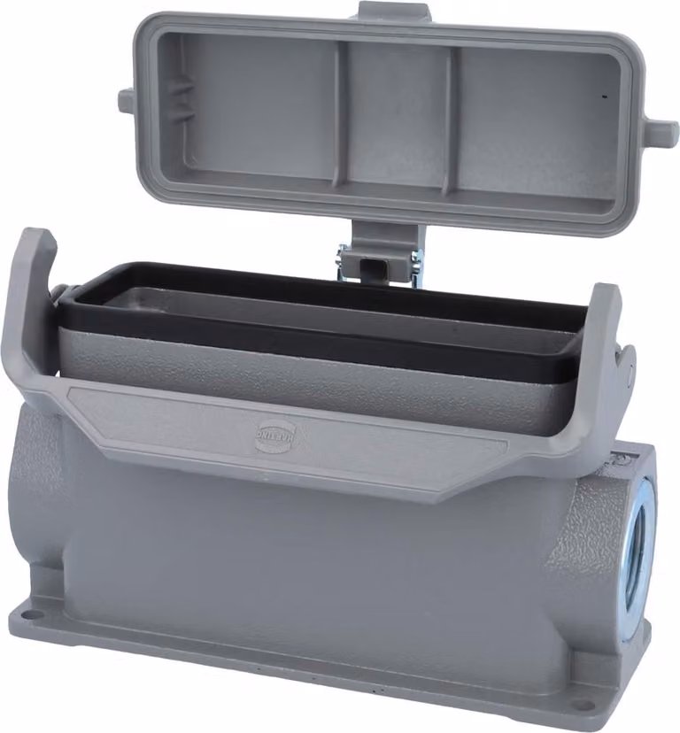 HARTING Han 24B Alloggiamento base alto, 2xM25 uscita cavo laterale, con 1 staffa longitudinale con cappuccio protettivo in plastica - 1 pezzo