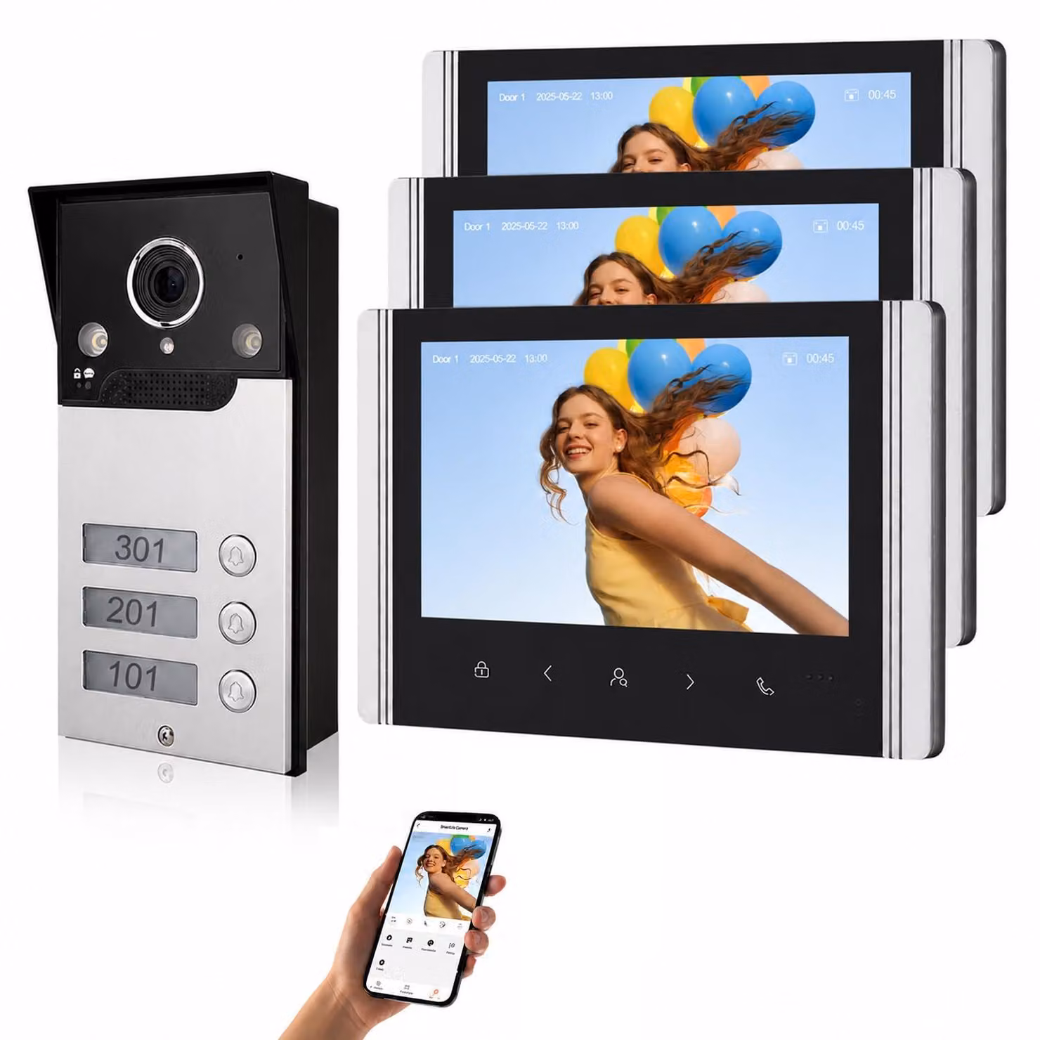 Videocitofono Wi-Fi per 3 abitazioni, dotato di monitor da 7 pollici