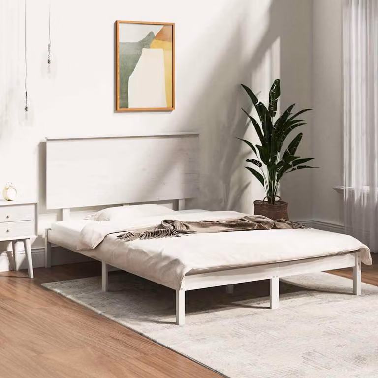 vidaXL Giroletto in legno massello di pino bianco con doghe fisse L/P/H: 205.5 x 120 x 93.5 cm