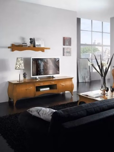 Porta TV Bomabato Mobili 2G in legno stile arte povera con 2 ante, colore noce, L: 197 cm, P: 53 cm, H: 60 cm – 2