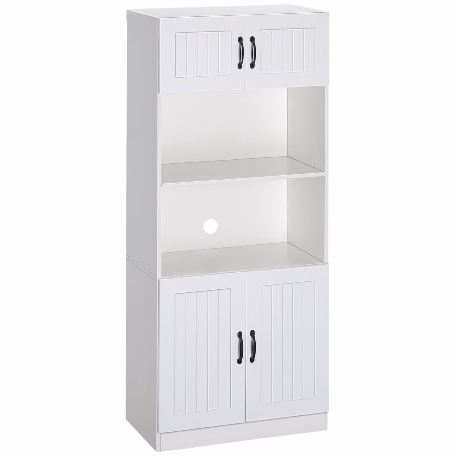 HOMCOM Mobile da cucina Buffet da cucina a colonna con 2 ripiani e 2 armadi Mobile da sala da pranzo con ripiani regolabili Ripiano per microonde Cinghia antiribaltamento Stile country Truciolato Bianco 70 x 40 x 170 cm