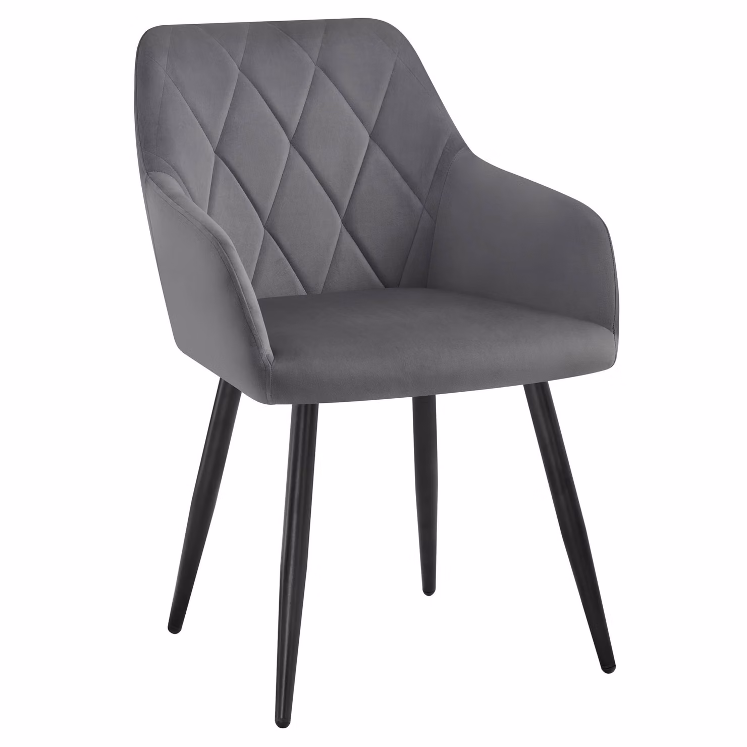 WOLTU 1x sedia da sala da pranzo con schienale a braccioli, sedia da sala da pranzo con rivestimento in velluto, comoda sedia imbottita, sedia da cucina con gambe in metallo, grigio scuro