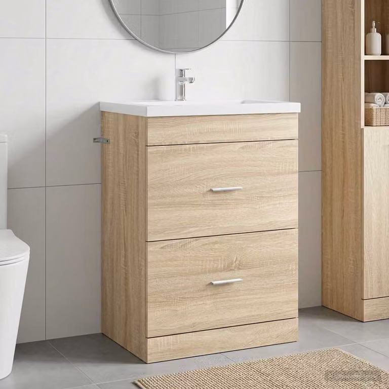 Mobiletto da bagno sottolavabo vidaXL in Rovere Sonoma con cassetti e ante, L 56 cm x P 37,5 cm x H 81 cm