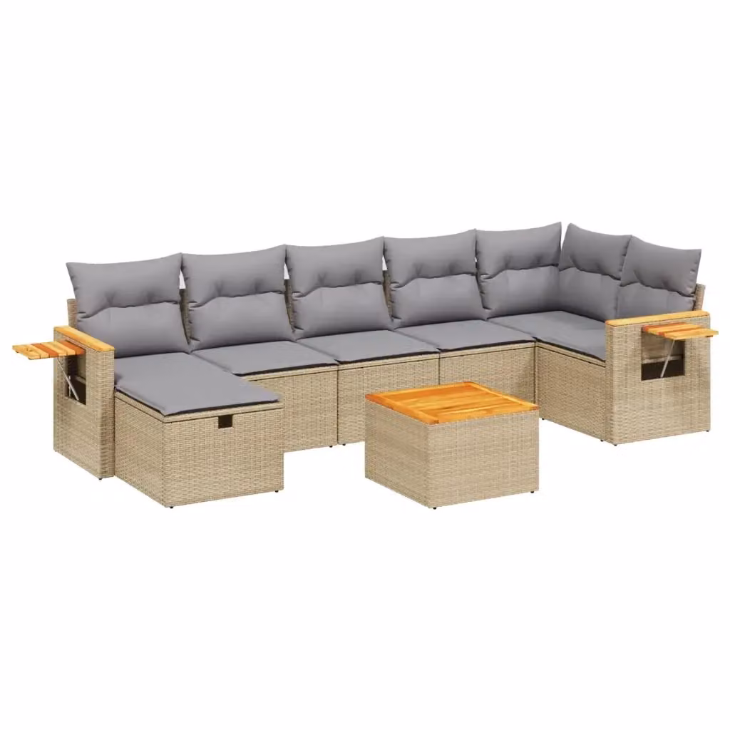 vidaXL Set Divano da Giardino a L 8 pz con Cuscini Beige e Grigio in Polyrattan e Acciaio – 2