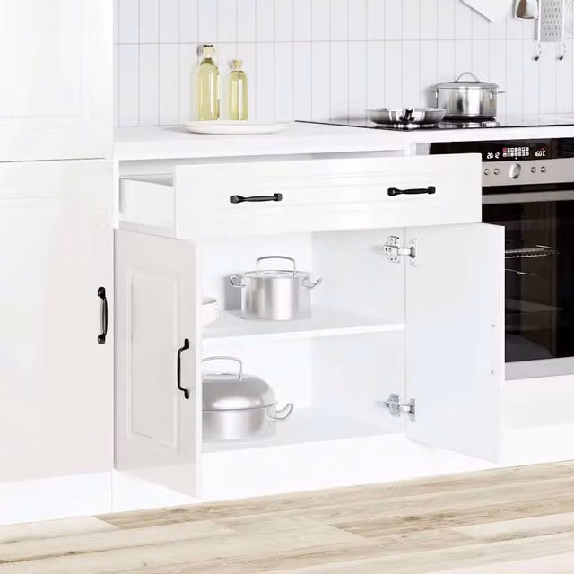 Mobile Base da Cucina Design Mania Kalmar Bianco Lucido in Legno con Ante e Cassetti L: 46 cm, P: 25 cm, H: 81,5 cm