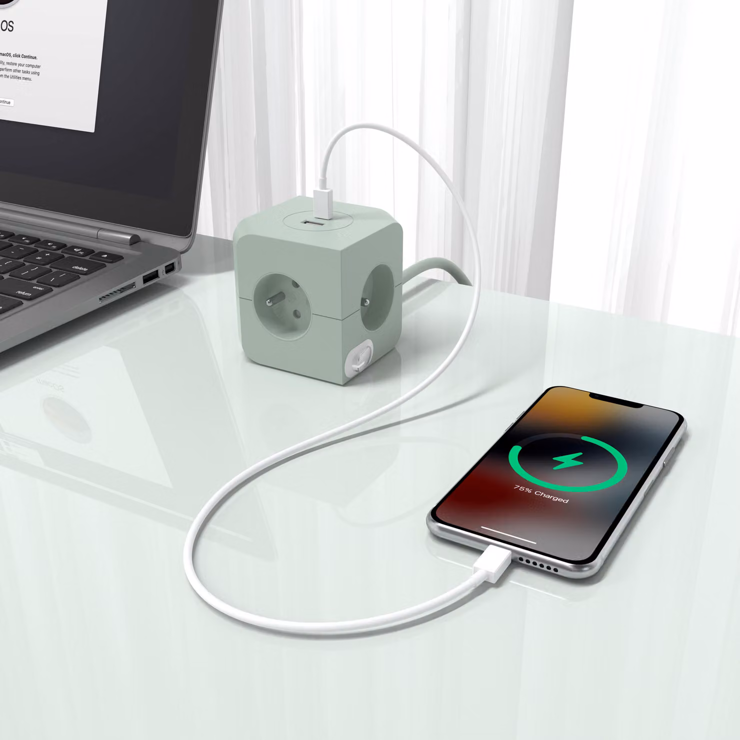 Ciabatta multipresa Green Power Cube, 4 prese, 16 A – 2 porte USB, 3680 W