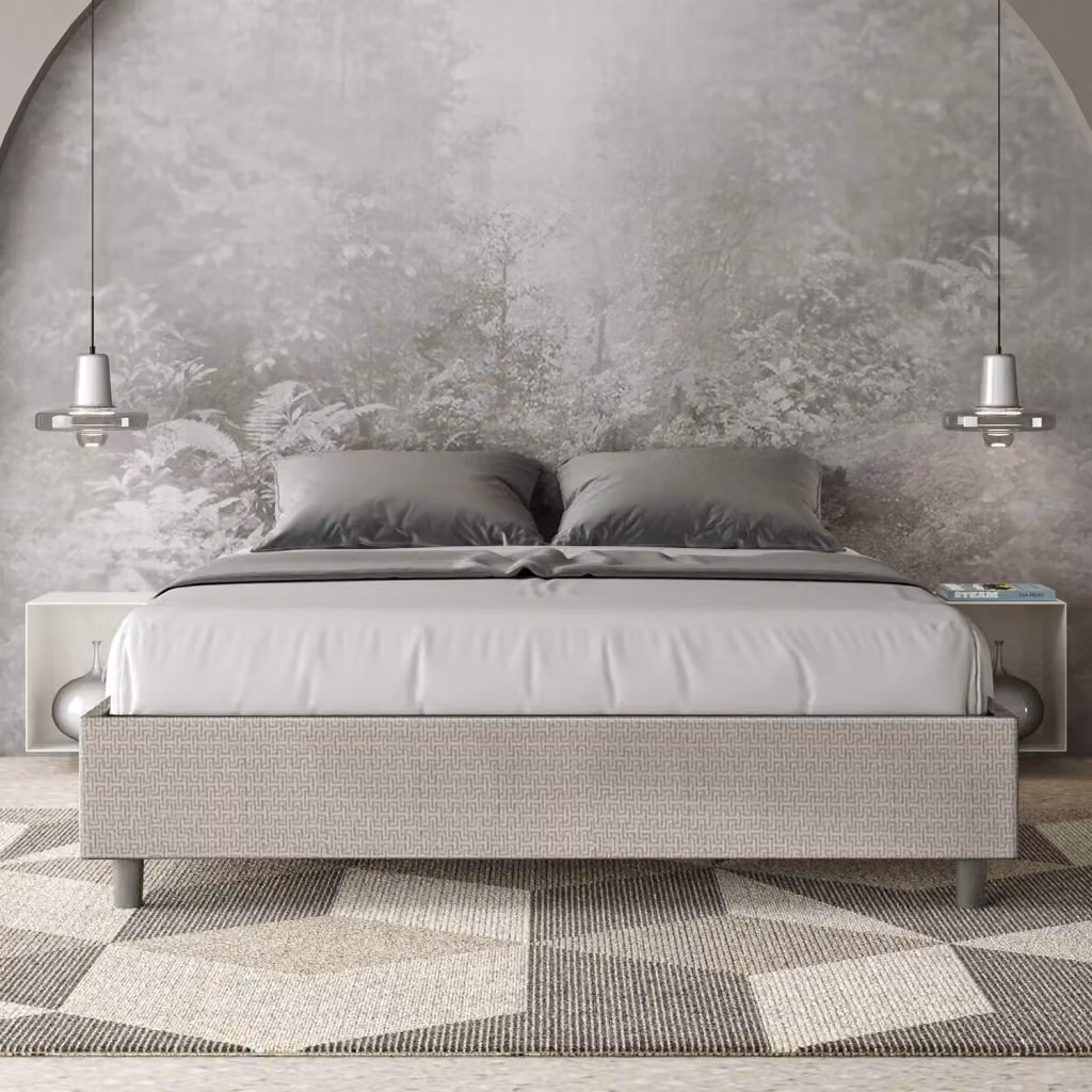 Letto Matrimoniale Azelia con Contenitore e Rete con Alzata Imbottito in Tessuto con Motivo Geometrico L/P: 160 x 200 cm Colore Grigio e Bianco – 2