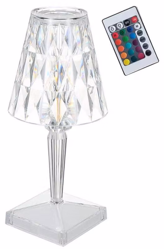 Verk 12304 Lampada da tavolo LED in cristallo, RGB, touch panel, telecomando
