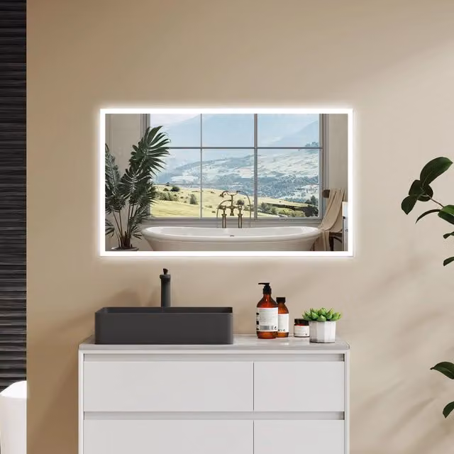 Aica LED Specchio da bagno 100×60 cm, luminosità regolabile a 3 colori, antiappannamento, memoria di interruzione di corrente