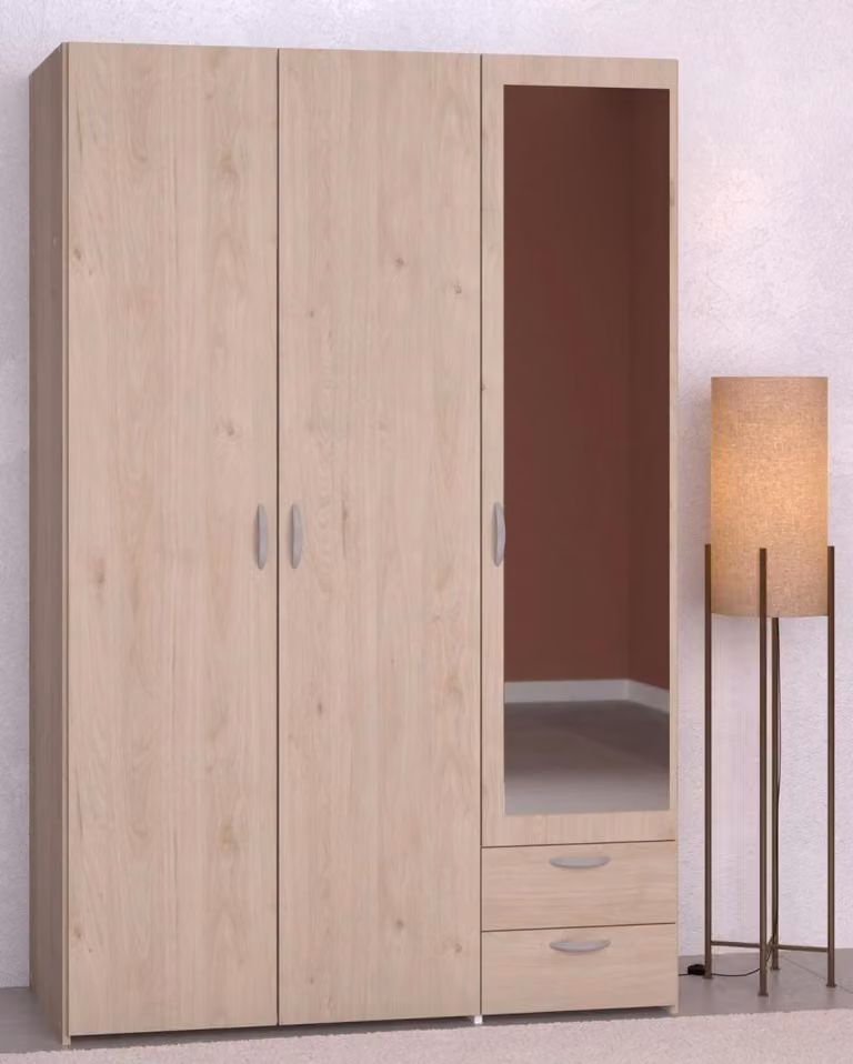 Parisot - Armadio a 3 ante, colore marrone, con specchio, dimensioni 120x185x51 cm