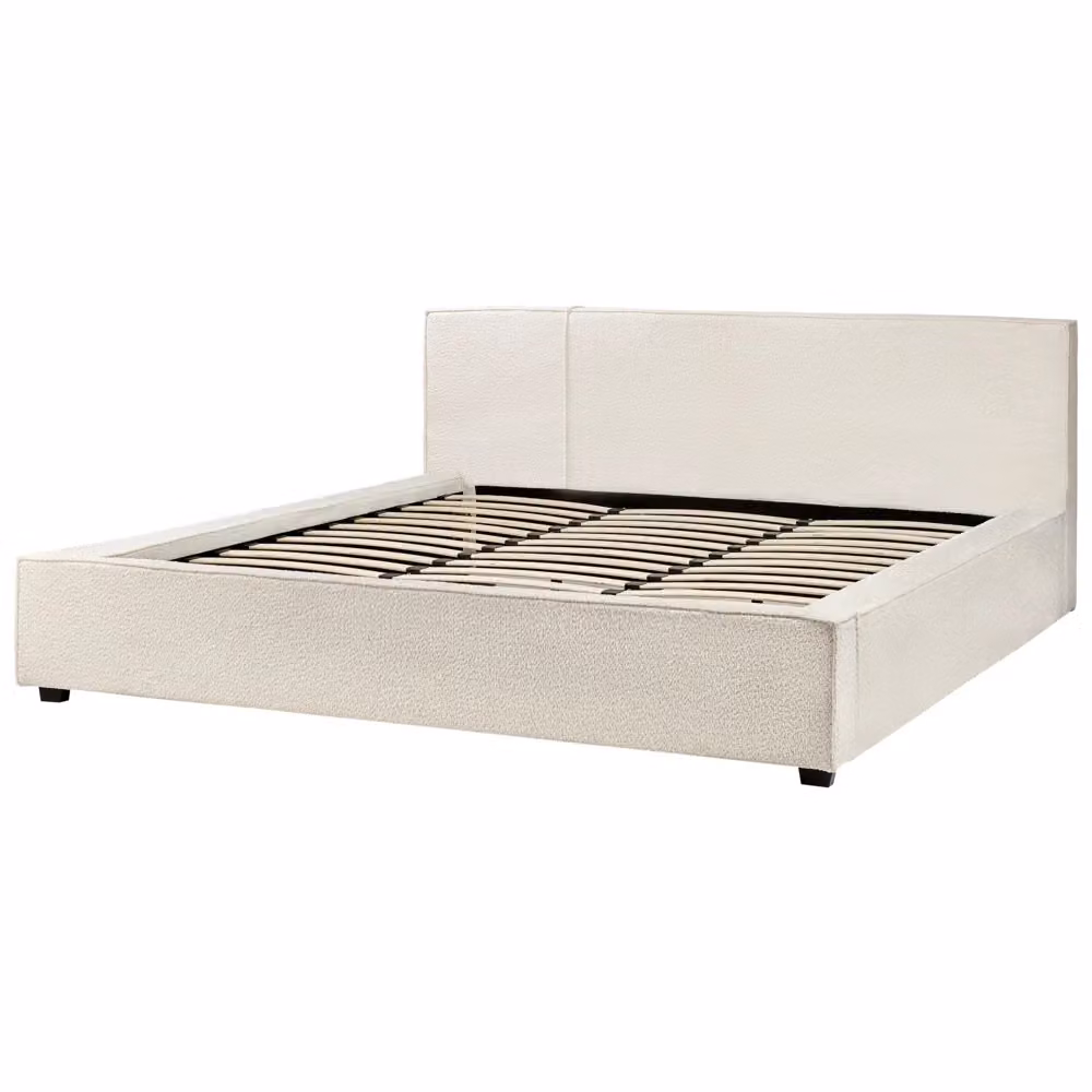 Letto matrimoniale Beliani in tessuto bouclé bianco con struttura in legno di faggio stile moderno L/P: 180 x 200 cm – 2
