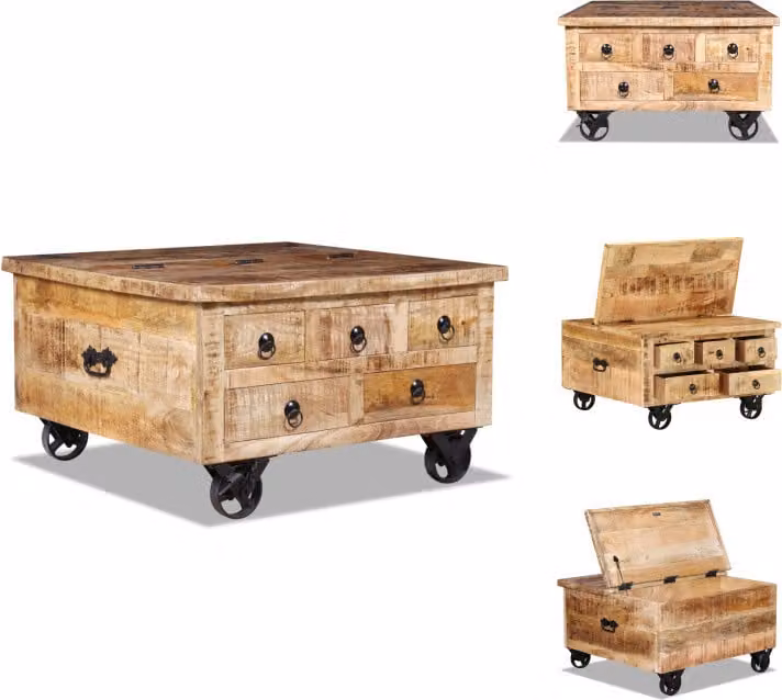 vidaXL Tavolino in legno di mango grezzo 70x70x40 cm - Tavolini da caffè