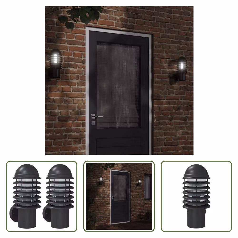 The Living Store Applique da esterno 2 pezzi in acciaio inox nero