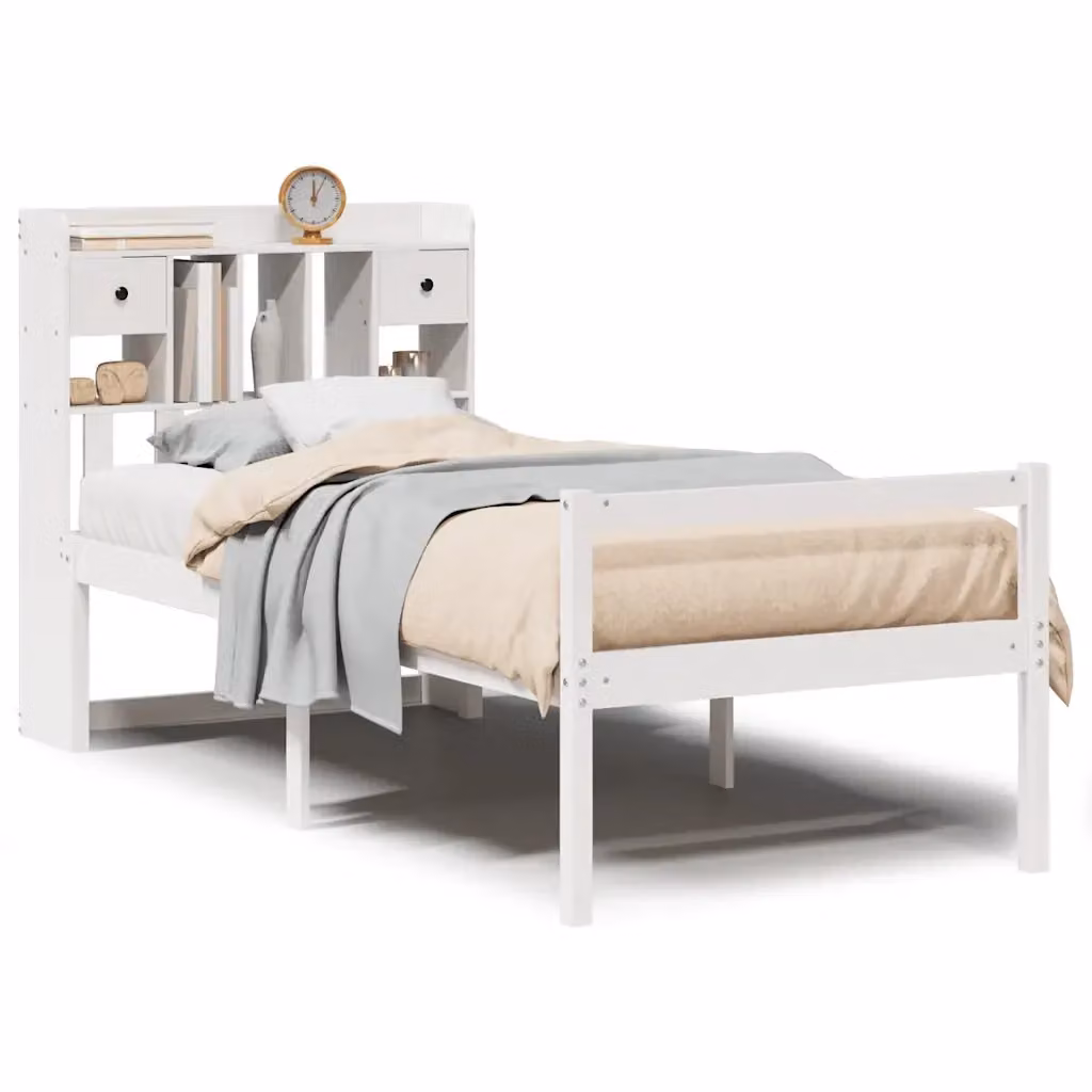 Letto con Libreria e Cassetti in Legno di Pino Bianco Lacquered VIDAXL L/P/H: 190 x 75 x 218,5 cm – 2