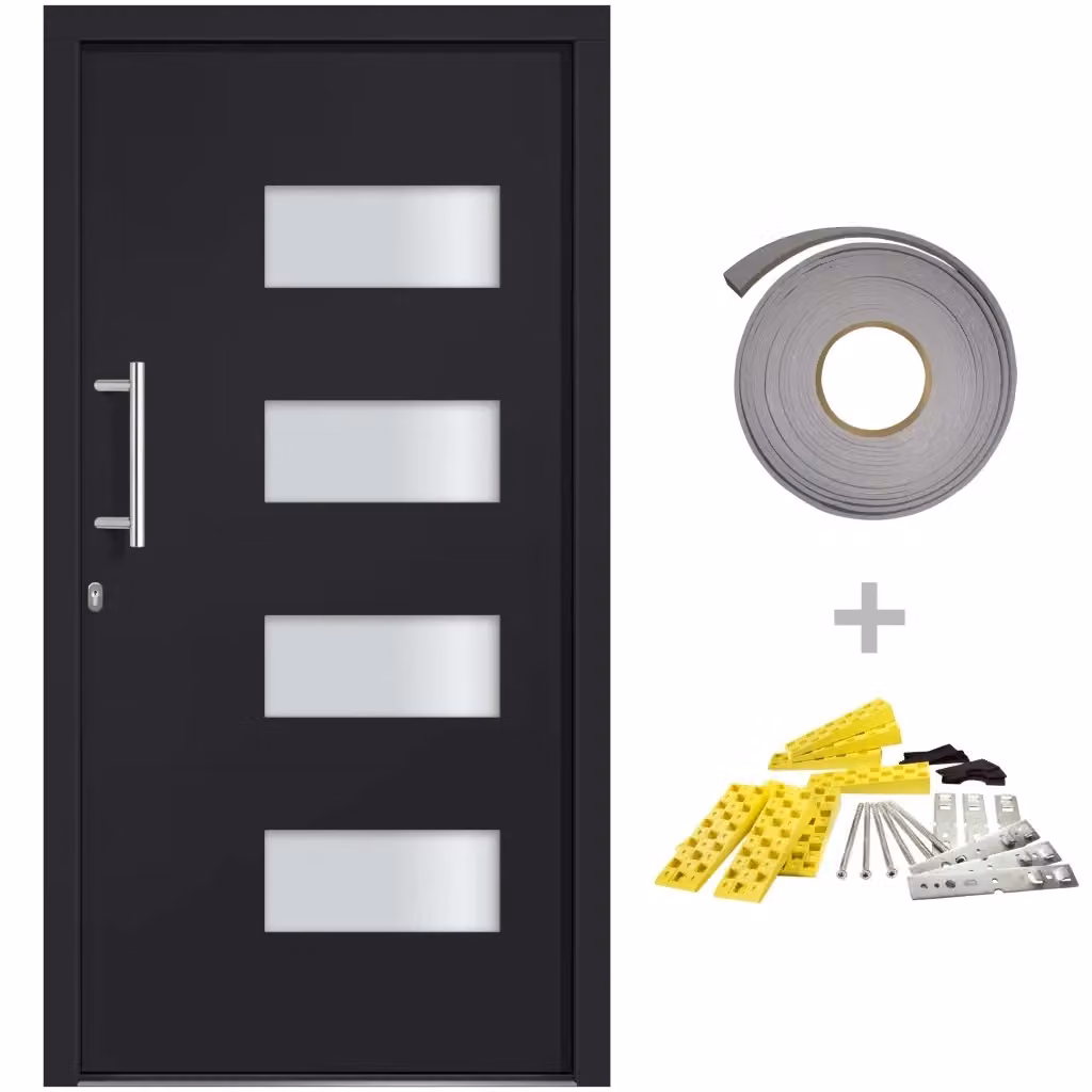 Porta d'Ingresso Moderna vidaXL in Alluminio e PVC Antracite L: 100 cm, H: 200 cm – 2