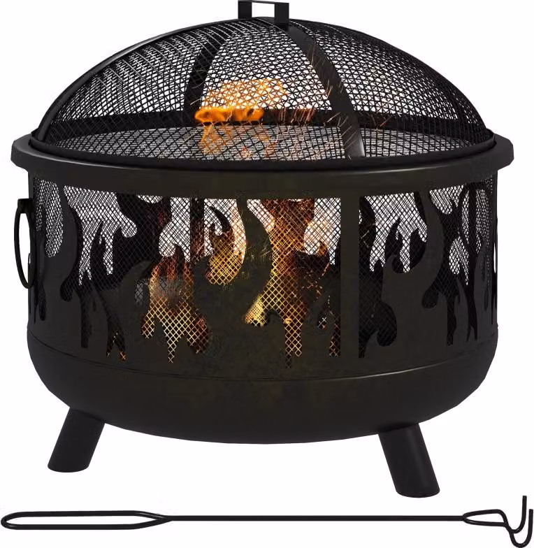 Braciere da esterno, con parascintille, 1 attizzatoio, Ø 61,5 cm x 52 cm, nero